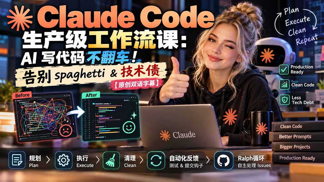 Claude Code 生产级工作流课：AI 写代码不翻车！告别 spaghetti & 技术债【原创双语字幕】-爱搭资源网
