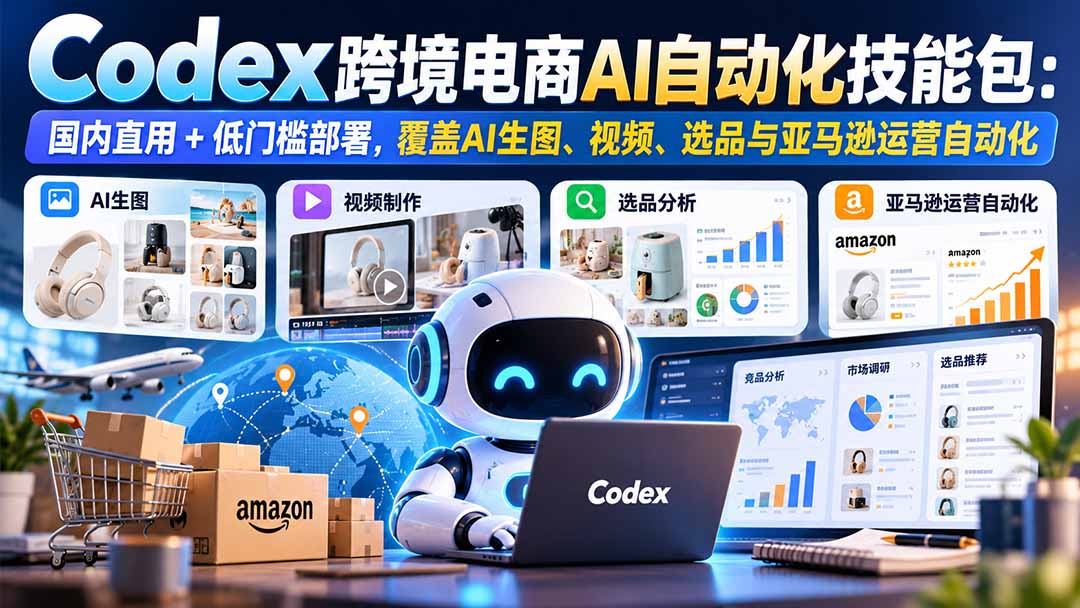 【无水印】Codex跨境电商AI自动化技能包：国内直用+低门槛部署，覆盖AI生图、视频、选品与亚马逊运营自动化-爱搭资源网