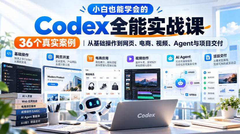 小白也能学会的Codex全能实战课｜36个真实案例，从基础操作到网页、电商、视频、Agent与项目交付-爱搭资源网