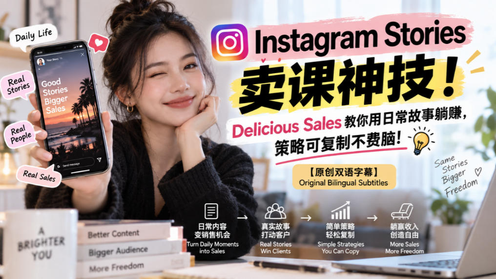 Instagram Stories卖课神技!Delicious Sales教你用日常故事躺賺,策略可复制不费脑!【原创双语字幕】-爱搭资源网