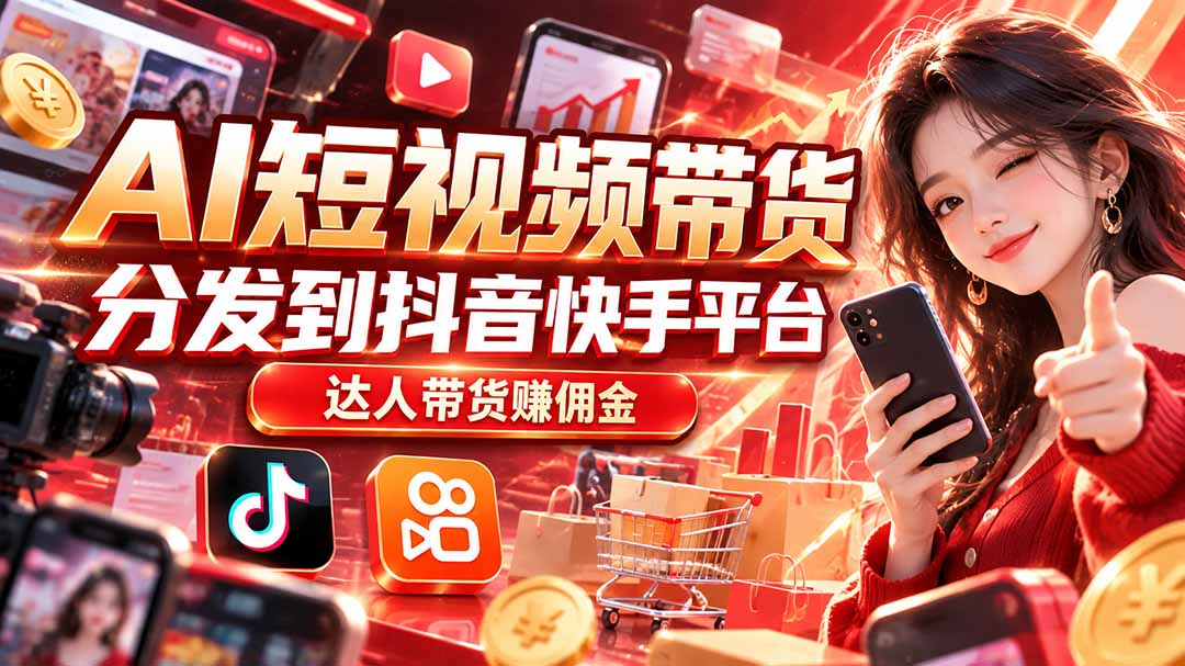 【AI短视频带货】分发到抖音快手平台，达人带货赚佣金-爱搭资源网