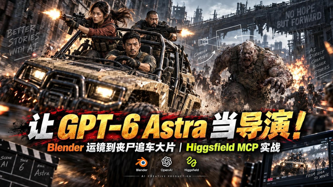 让GPT-6 Astra当导演！Blender运镜到丧尸追车大片｜Higgsfield MCP实战-爱搭资源网