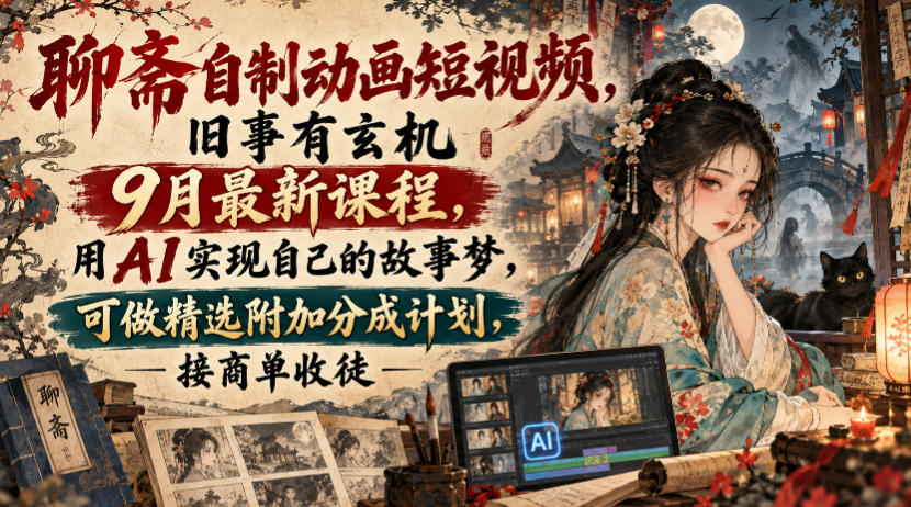 聊斋自制动画短视频，旧事有玄机9月最新课程，用AI实现自己的故事梦，可做精选附加分成计划，接商单收徒-爱搭资源网