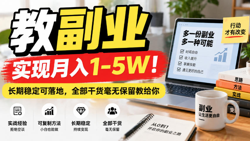 “教副业”实现月入1-5W！长期稳定可落地，全部干货毫无保留教给你【揭秘】-爱搭资源网