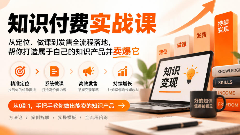 知识付费实战课：从定位、做课到发售全流程落地，帮你打造属于自己的知识产品并卖爆它-爱搭资源网