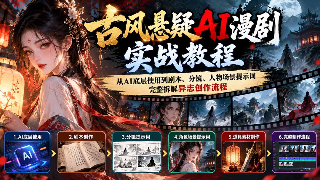 古风悬疑AI漫剧实战教程：从AI底层使用到剧本、分镜、人物场景提示词，完整拆解异志创作流程-爱搭资源网
