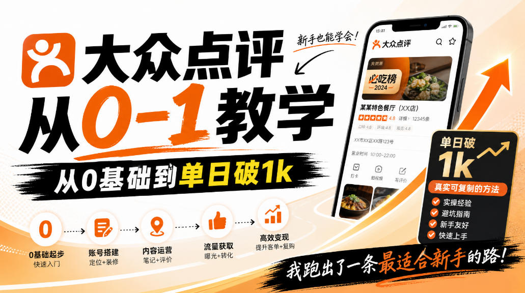 大众点评分成从0-1教学，从0基础到单日破1k，我跑出了一条最适合新手的路-爱搭资源网