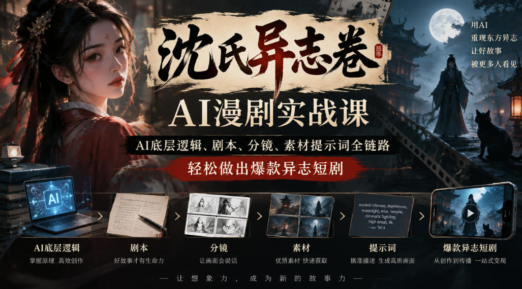 沈氏异志卷AI漫剧实战课｜AI底层逻辑、剧本、分镜、素材提示词全链路，轻松做出爆款异志短剧-爱搭资源网