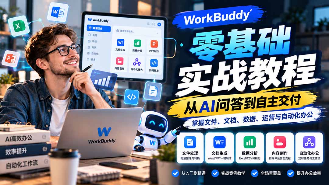 WorkBuddy零基础实战教程：从AI问答到自主交付，掌握文件、文档、数据、运营与自动化办公-爱搭资源网