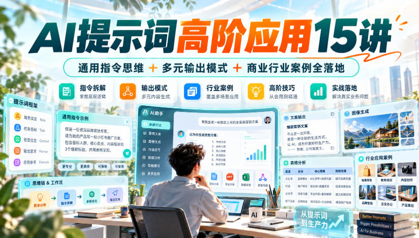 AI提示词高阶应用15讲｜通用指令思维+多元输出模式+商业行业案例全落地-爱搭资源网