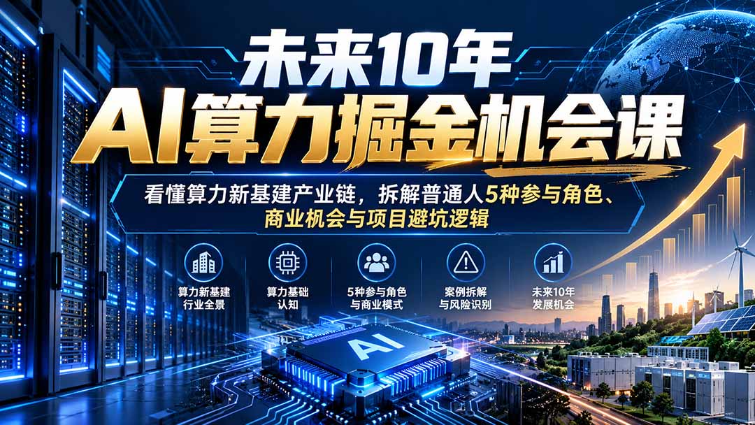 未来10年AI算力掘金机会课：看懂算力新基建产业链，拆解普通人5种参与角色、商业机会与项目避坑逻辑-爱搭资源网
