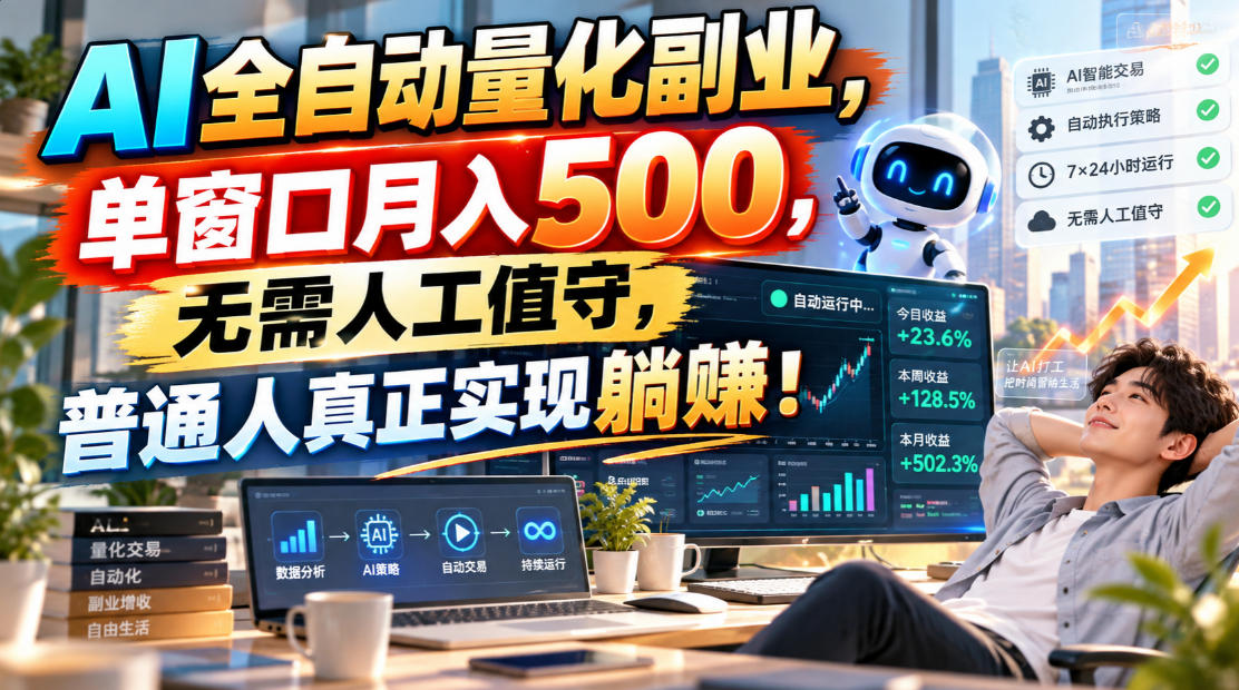 AI全自动量化副业，单窗口月入500，无需人工值守，普通人真正实现躺賺！-爱搭资源网