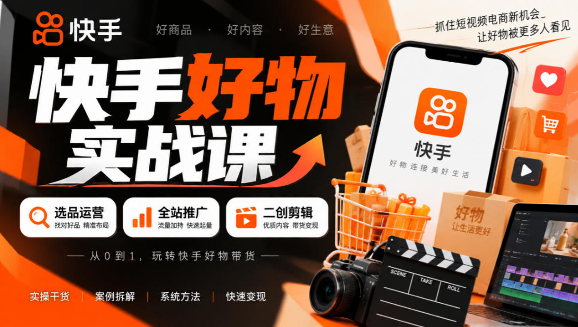 快手好物实战课｜选品运营+全站推广+二创剪辑带货变现-爱搭资源网