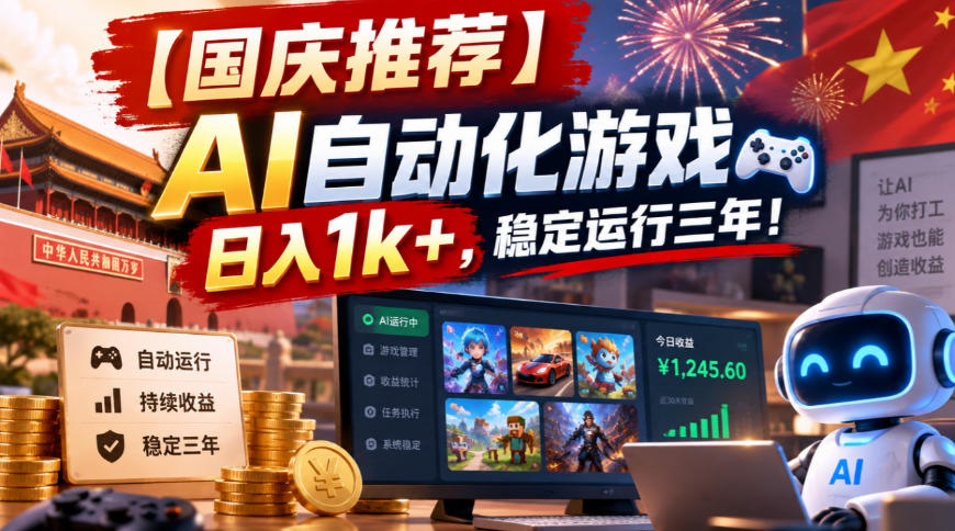 【国庆推荐】AI自动化游戏，日入1k+，操作简单，稳定运行三年！【揭秘】-爱搭资源网