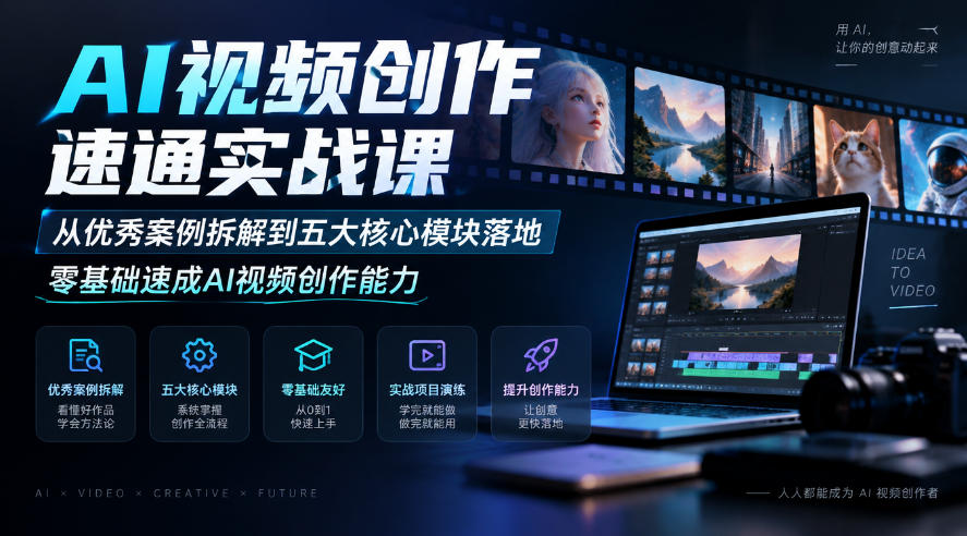 AI视频创作速通实战课|从优秀案例拆解到五大核心模块落地,零基础速成AI视频创作能力-爱搭资源网