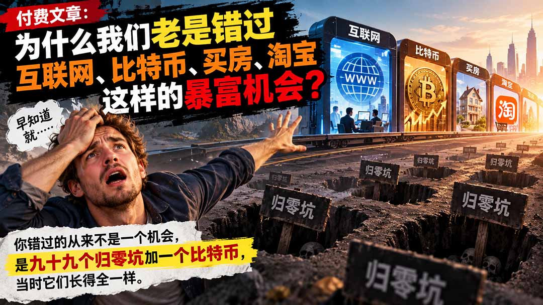付费文章：为什么我们老是错过互联网、比特币、买 房、淘宝这样的暴富机会？-爱搭资源网