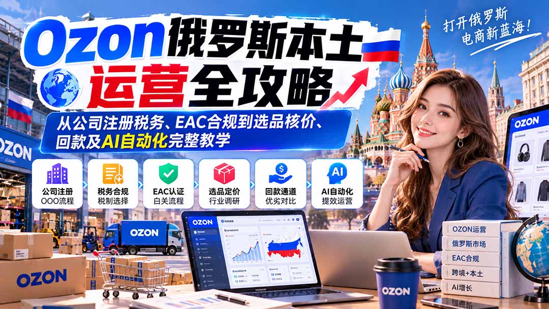 Ozon俄罗斯本土运营全攻略：从公司注册税务、EAC合规到选品核价、回款及AI自动化完整教学-爱搭资源网