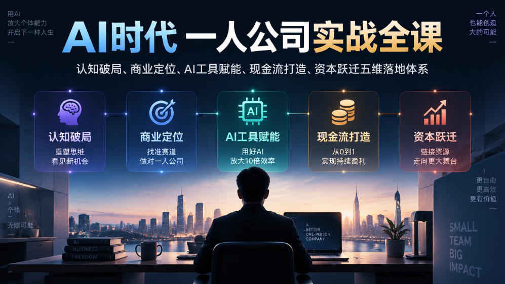 AI时代一人公司实战全课｜认知破局、商业定位、AI工具赋能、现金流打造、资本跃迁五维落地体系-爱搭资源网