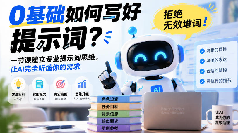 0基础如何写好提示词，拒绝无效堆词！一节课建立专业提示词思维，让AI完全听懂你的需求-爱搭资源网