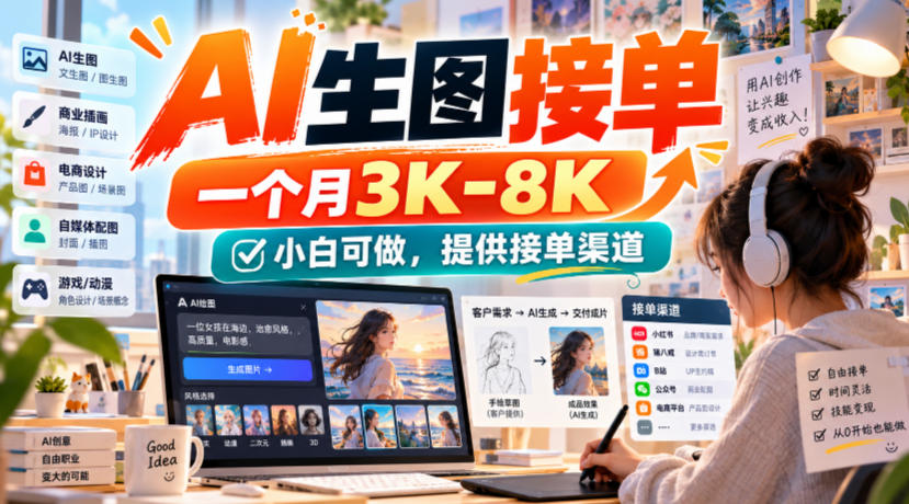 AI生图接单，一个月3K-8K，小白可做，提供接单渠道-爱搭资源网