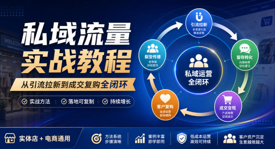 私域流量实战教程，从引流拉新到成交复购全闭环，实体店电商通用-爱搭资源网