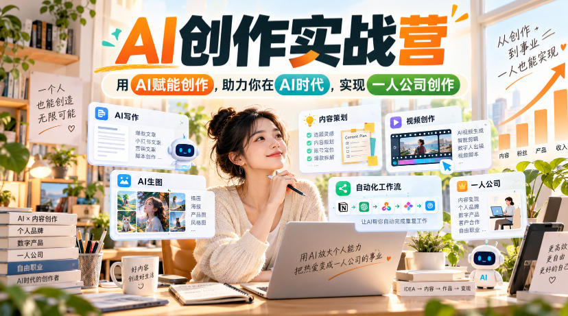 AI创作实战营，用AI赋能创作，助力你在AI时代，实现一人公司创作-爱搭资源网