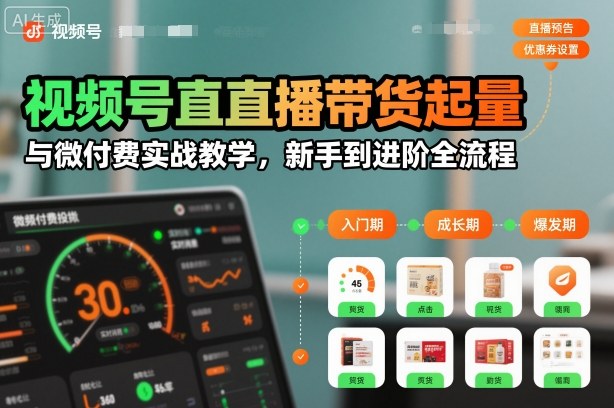 视频号直播带货起量与微付费实战教学，新手到进阶全流程(更新26年10月)-爱搭资源网