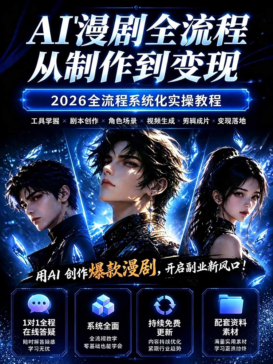 图片[1]-【无水印】2026AI漫剧创作与商业变现掘金营：打通选题→AI编剧→角色场景→自动分镜→视频生成→剪辑发布→运营变现-爱搭资源网