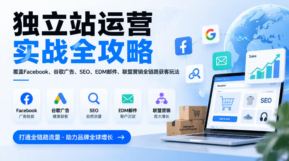 独立站运营实战全攻略，覆盖Facebook、谷歌广告、SEO、EDM邮件、联盟营销全链路获客玩法(更新2026)-爱搭资源网