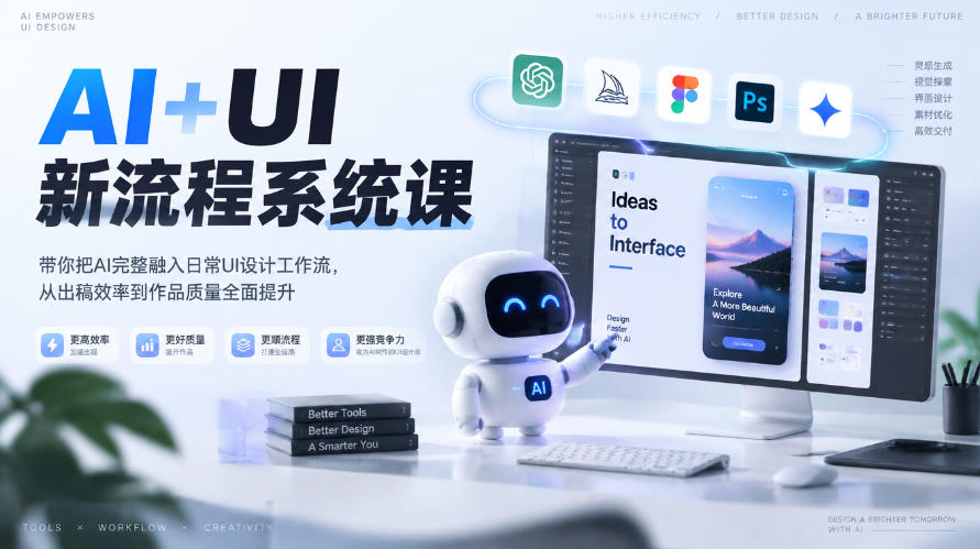 【无水印】AI+UI新流程系统课，带你把AI完整融入日常UI设计工作流，从出稿效率到作品质量全面提升(2026第4期)-爱搭资源网