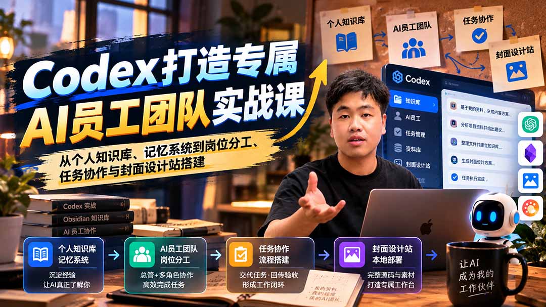 【无水印】Codex打造专属AI员工团队实战课：从个人知识库、记忆系统到岗位分工、任务协作与封面设计站搭建-爱搭资源网