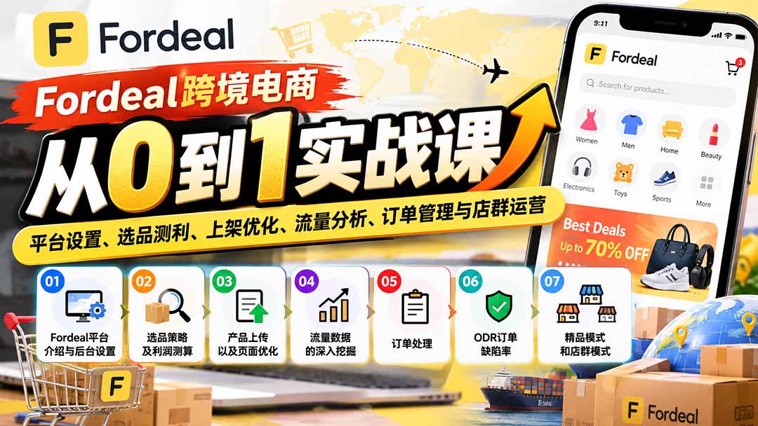 Fordeal跨境电商从0到1实战课：平台设置、选品测利、上架优化、流量分析、订单管理与店群运营-爱搭资源网