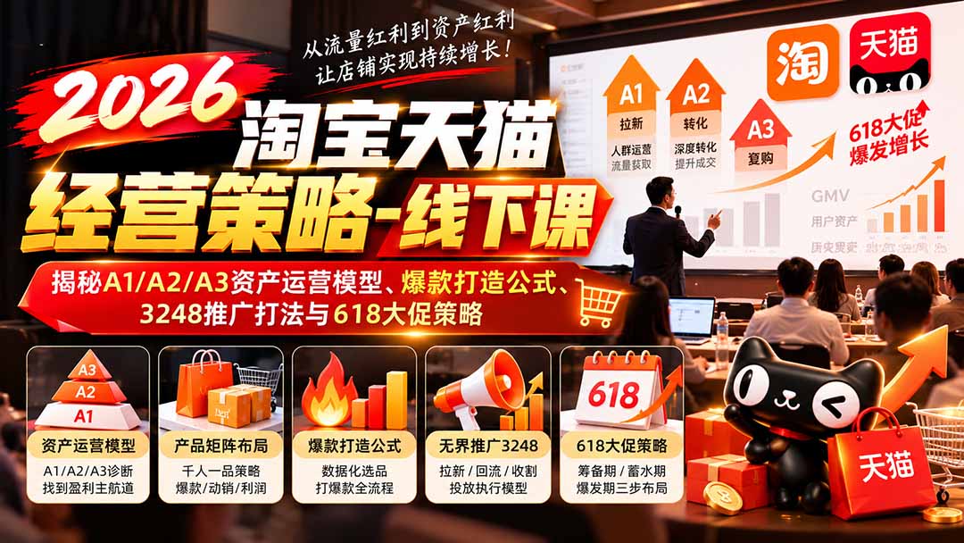 2026淘宝天猫经营策略-线下课：揭秘A1/A2/A3资产运营模型、爆款打造公式、3248推广打法与618大促策略-爱搭资源网