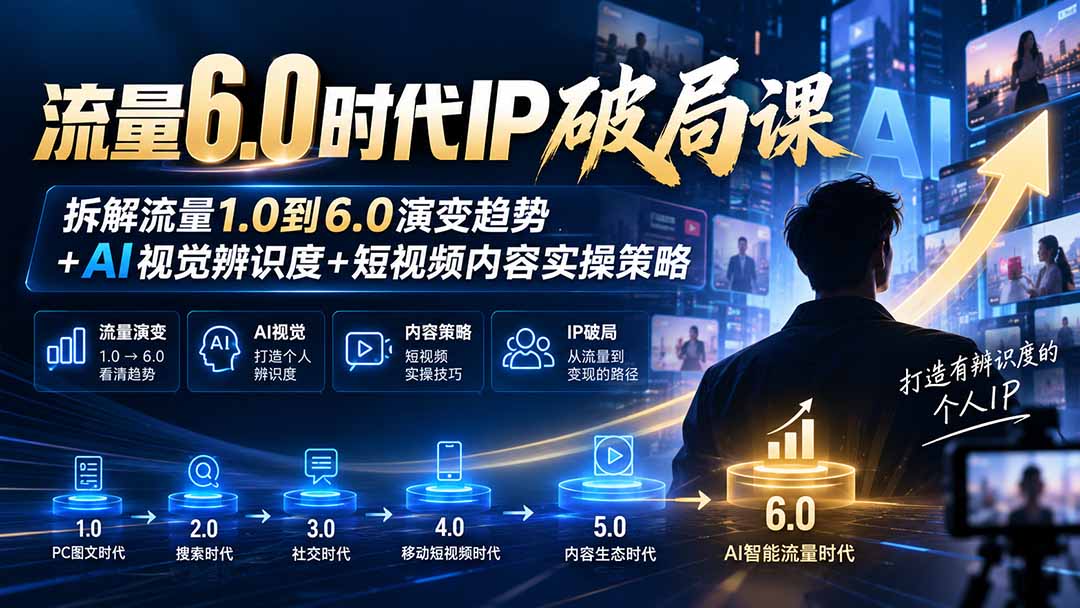 流量6.0时代IP破局课-更新：拆解流量1.0到6.0演变趋势+AI视觉辨识度+短视频内容实操策略-爱搭资源网