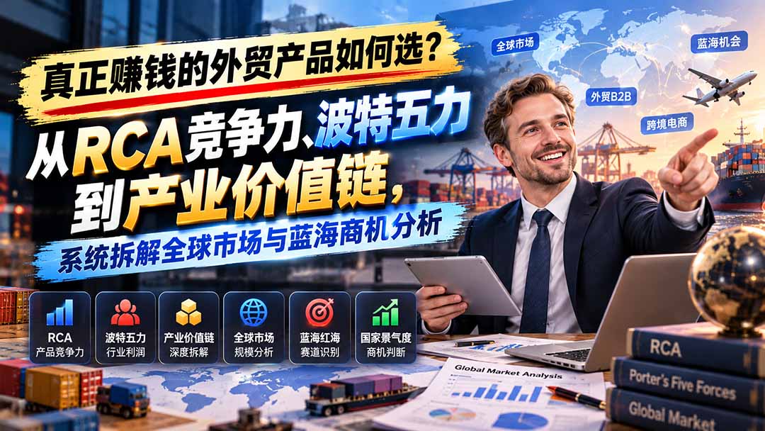 真正赚钱的外贸B2B产品如何选？从RCA竞争力、波特五力到产业价值链，系统拆解全球市场与蓝海商机分析-爱搭资源网