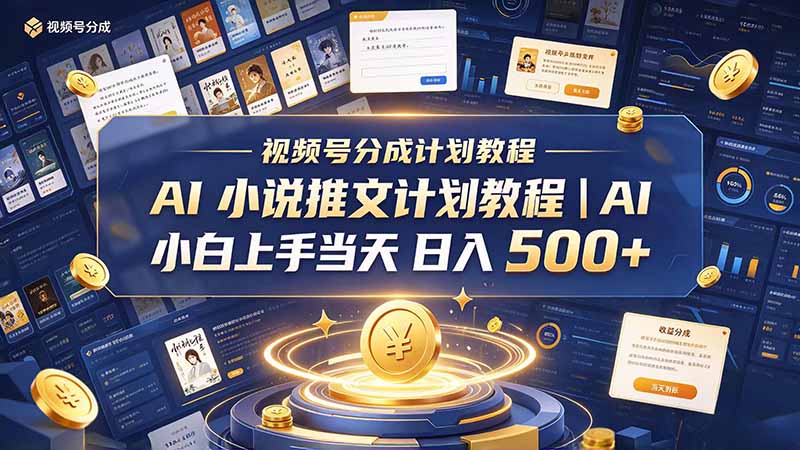 最新视频号分成计划教程｜AI 小说推文，小白上手当天日入 500+-爱搭资源网