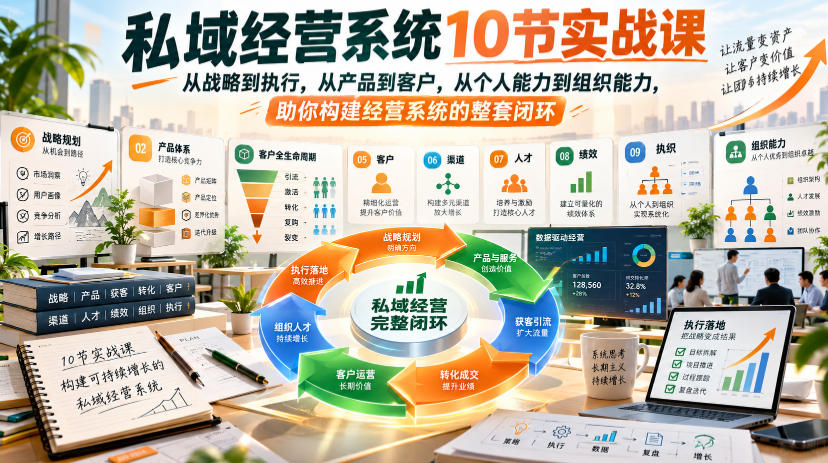 私域经营系统10节实战课，从战略到执行，从产品到客户，从个人能力到组织能力，助你构建经营系统的整套闭环-爱搭资源网