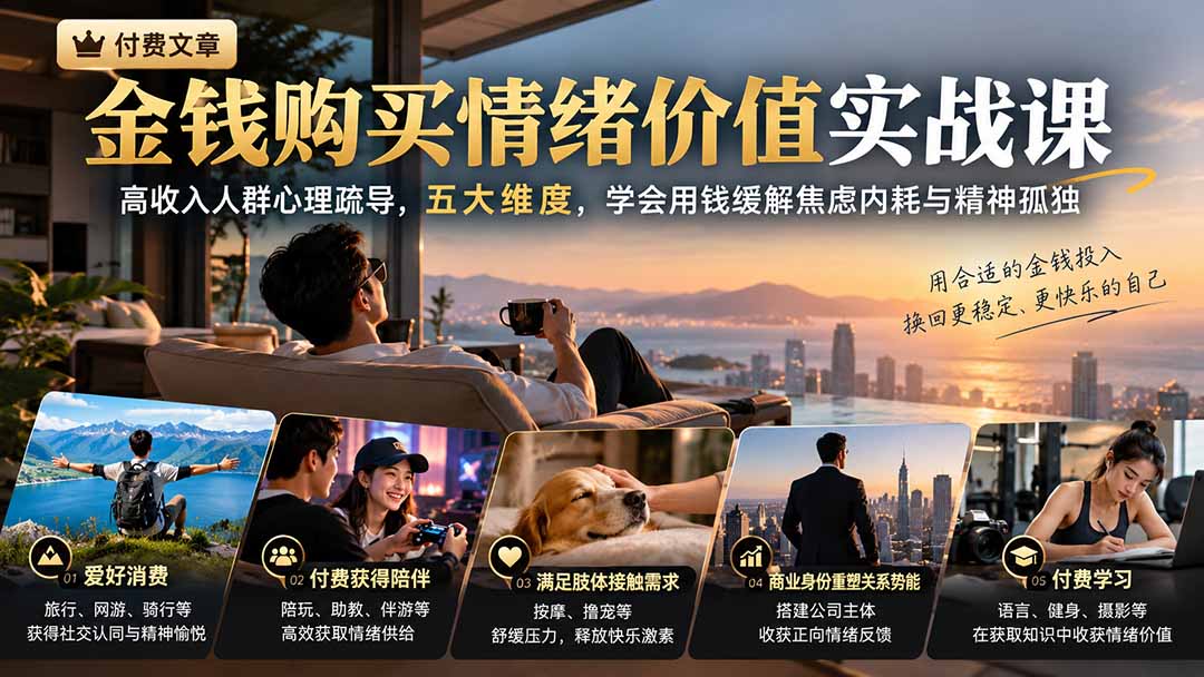 付费文章：金钱购买情绪价值实战课｜高收入人群心理疏导，五大维度，学会用钱缓解焦虑内耗与精神孤独-爱搭资源网