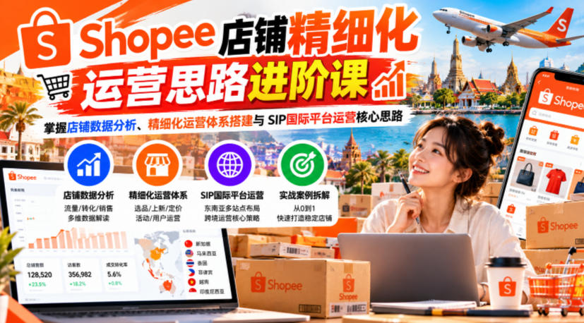 Shopee店铺精细化运营思路进阶课，掌握店铺数据分析、精细化运营体系搭建与SIP国际平台运营核心思路-爱搭资源网