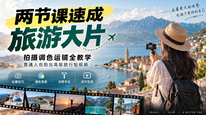 两节课速成旅游大片｜拍摄调色运镜全教学，普通人也拍出高级旅行短视频-爱搭资源网
