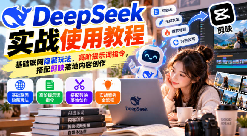 DeepSeek实战使用教程｜基础联网隐藏玩法，高阶提示词指令，搭配剪映落地内容创作-爱搭资源网