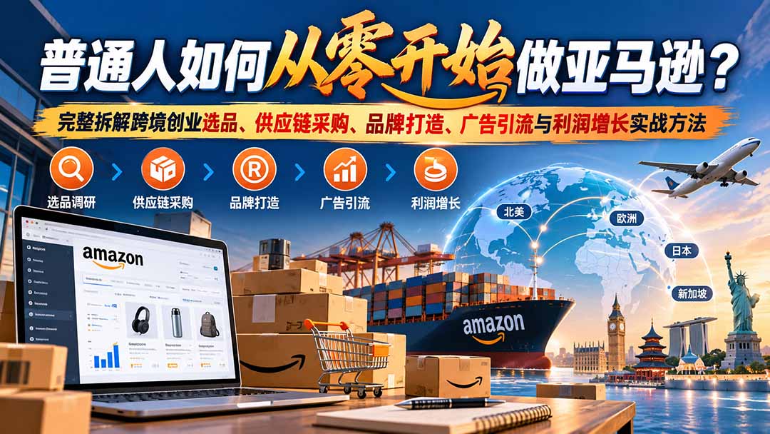 普通人如何从零开始做亚马逊？完整拆解跨境创业选品、供应链采购、品牌打造、广告引流与利润增长实战方法-爱搭资源网