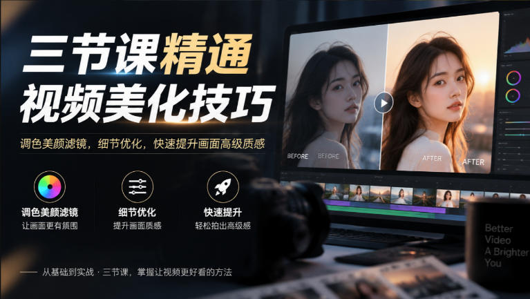 三节课精通视频美化技巧｜调色美颜滤镜，细节优化，快速提升画面高级质感-爱搭资源网
