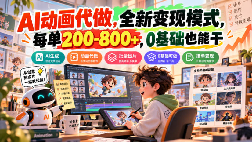 AI动画代做，全新变现模式，每单200-800+，0基础也能干【揭秘】-爱搭资源网