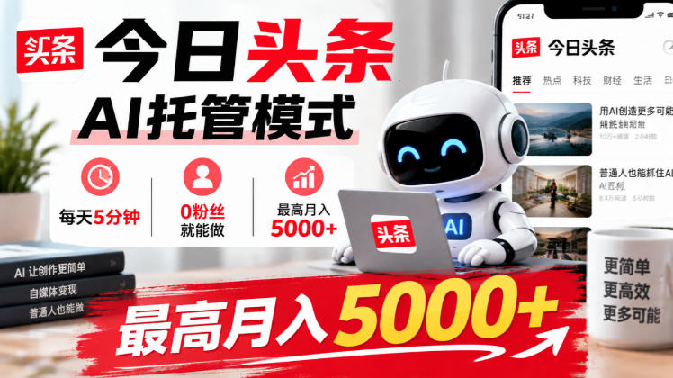 今日头条AI托管模式，每天5分钟，0粉丝就能做，最高月入5000+【揭秘】-爱搭资源网