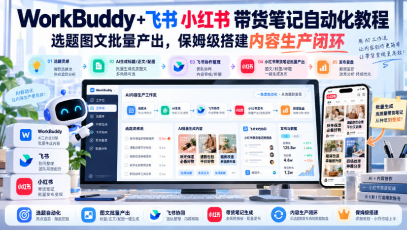 WorkBuddy+飞书小红书带货笔记自动化教程，选题图文批量产出，保姆级搭建内容生产闭环【文档】-爱搭资源网