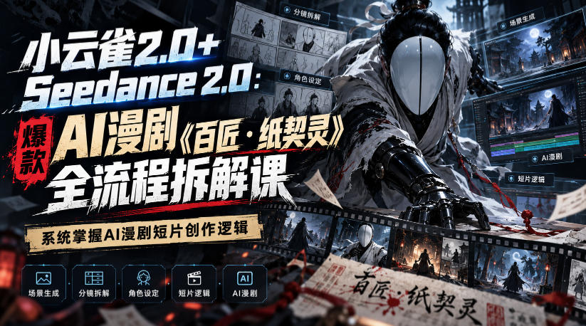 小云雀2.0+Seedance 2.0：爆款AI漫剧《百匠・纸契灵》全流程拆解课，系统掌握AI漫剧短片创作逻辑-爱搭资源网