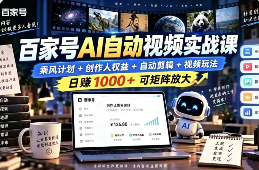 百家号自动矩阵玩法，长期可以做的项目，日入1k+，真正的睡后收入-爱搭资源网