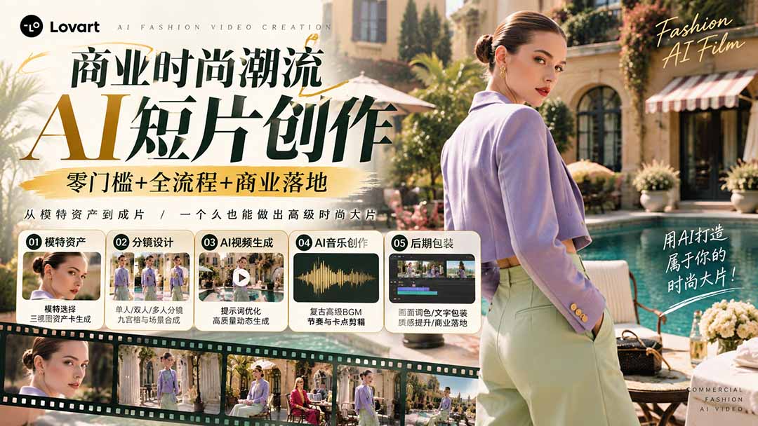 从一张模特图到高级时尚广告大片：AI三视图资产、场景合成、电影分镜、动态生成与复古音乐剪辑实战课-爱搭资源网