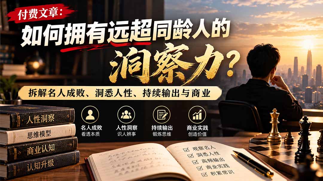 付费文章：如何拥有远超同龄人的洞察力？拆解名人成败、洞悉人性、持续输出与商业实践-爱搭资源网